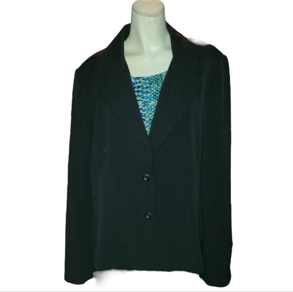 Rafaella Basic Black Button Up Suit Jacket Lined Long Sleeve Some Elasticity